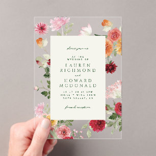Lente Bloementuin Aquarel Minimalistische Bruiloft Acryl Uitnodigingen