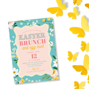 Lente Bloemige Kronkelende Lijst Pasen Brunch  Kaart