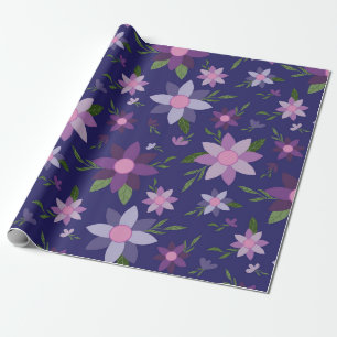 Lente bloempatroon op blauwe achtergrond cadeaupapier