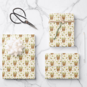 Lente Bloempotten Willekeurig Geschilderd Patroon Inpakpapier Vel