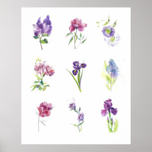 Lente Bloemstilleven Watercolor Muurkunst Poster