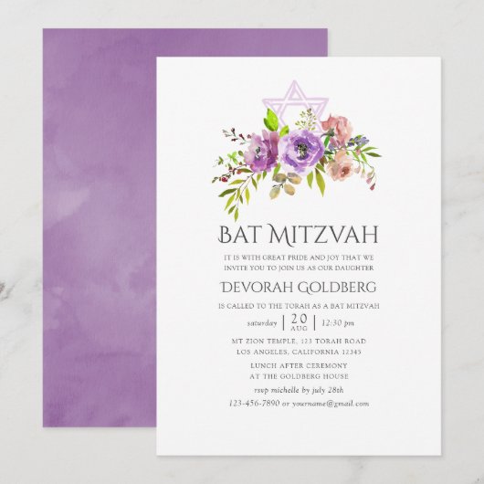 Lente Bloemstuk Bat Mitzvah Kaart (Voorkant / Achterkant)