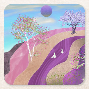 Lente bloesems Landschap Vierkante Kartonnen Onderzetter