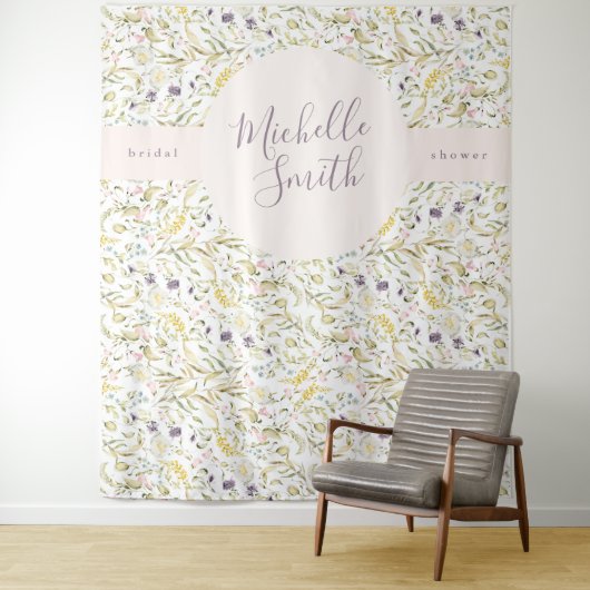Lente Boho Wilde Bloemen Pampas Bruiloftsbanner Wandkleed (In situ)