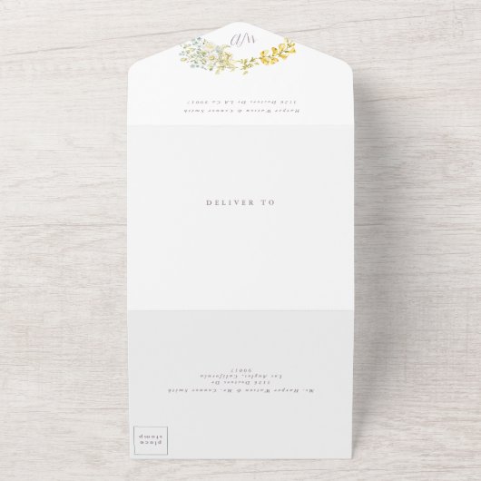 Lente Boho Wildflower Pampas Wedding All In One Uitnodiging (Buitenkant)