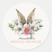 Lente bruiloft feest met bloemige konijnenoren ronde sticker (Voorkant)