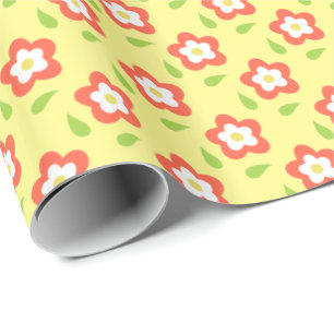 Lente bubbelbloemen geel patroon cadeaupapier