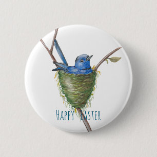 Lente Charme: Adorable Vogel in een Nest Ronde Button 5,7 Cm