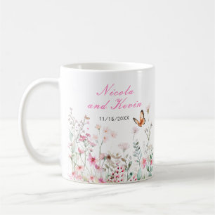 Lente Diep Roze Vlinder Bloemige Bruiloft Koffiemok