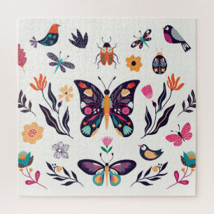 Lente Elementen Vlinders Vogels Bloemen Legpuzzel