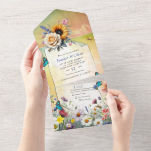 Lente en Zomer Bloeiende Bloemen All In One Uitnodiging