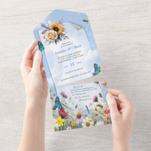 Lente en Zomer Bloeiende Bloemen All In One Uitnodiging