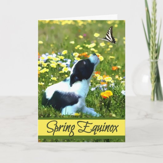 Lente-equinox Ostara Zegeningen Puppy & Vlinder Kaart (Voorkant)