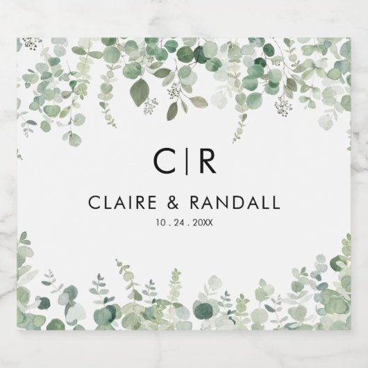 Lente Eucalyptus groen bruiloft Sparkling Wijnetiket (Enkel label)