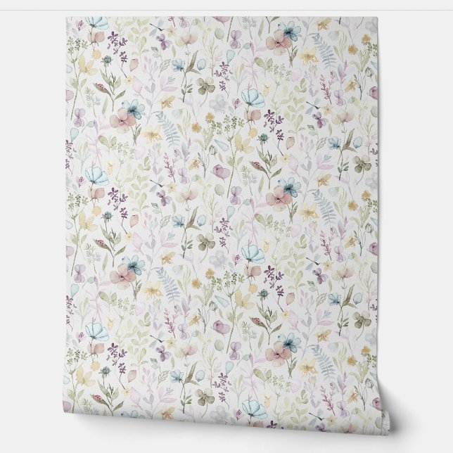 Lente flora en fauna waterverf bloemen behang (Afrollen)