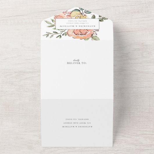  lente-Floral Waterverf bruiloft All In One Uitnodiging (Buitenkant)
