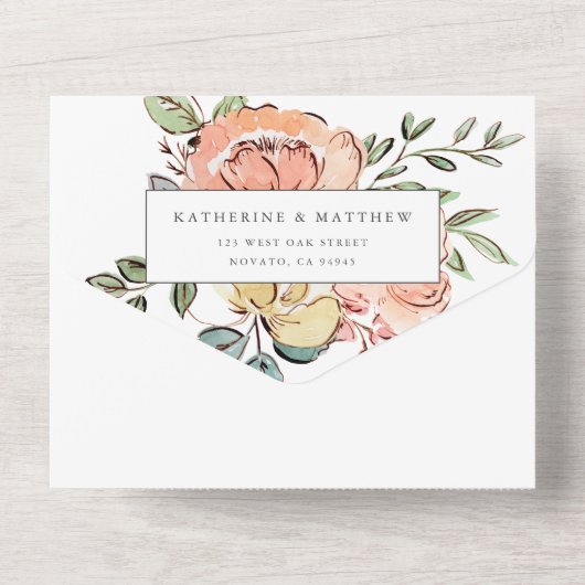  lente-Floral Waterverf bruiloft All In One Uitnodiging (Achterkant)