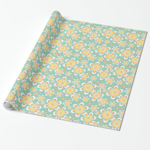 Lente Gele Bloemen op Groen Cadeaupapier