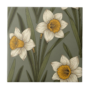 Lente Gele Narcis Bloem Botanisch Patroon Tegeltje
