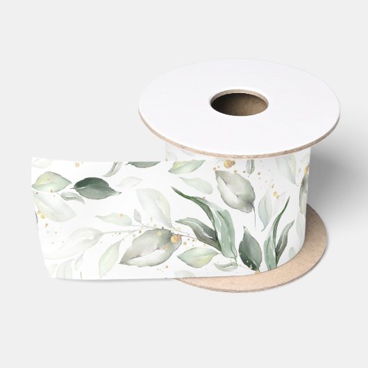 Lente Gouden Groene Bladeren Elegant Wit Lint (Spoel)