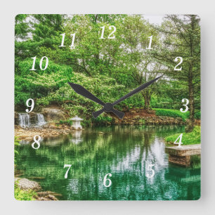 Lente Groene Reflecties Wandklok Vierkante Klok