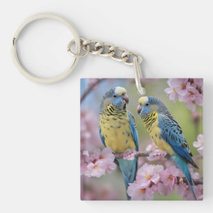 Lente Harmonie: Blauwe en Gele Budgies Sleutelhanger