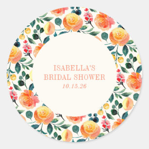 Lente Herfst Oranje Waterverf Bloem Bruiloft Feest Ronde Sticker