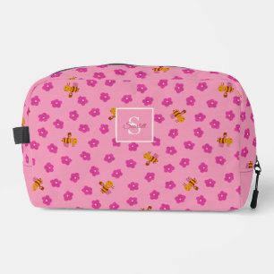 Lente Honing Bij & Blozende Roze Bloem Monogram Toilettasje