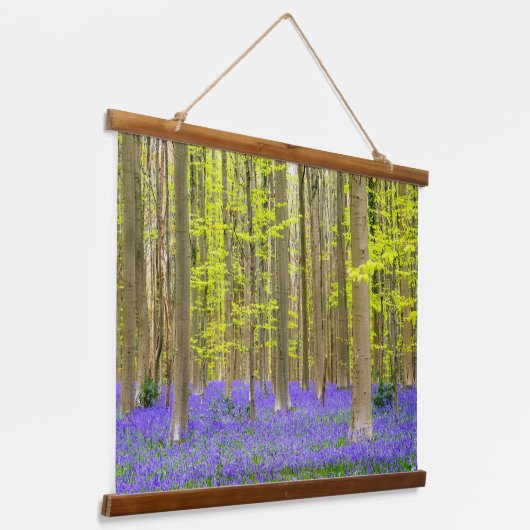 Lente in het blauw bos hangend wandkleed (Gebogen)