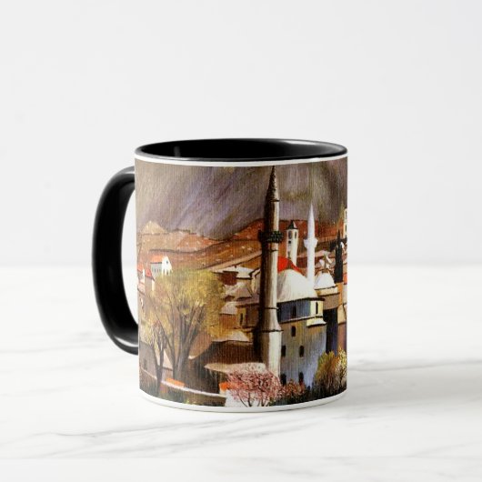 Lente in Mostar, kunst schilderen, Mok (Voorkant links)