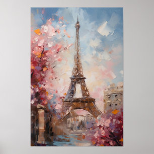 Lente in Parijs De Eiffeltoren Olie Schilderij Poster
