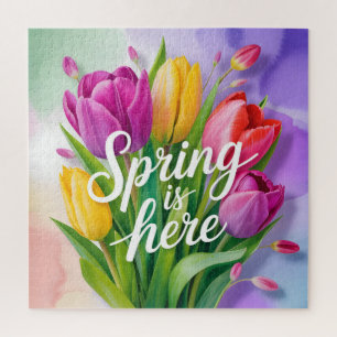 "Lente is hier" Tulpboeket Illustratie Legpuzzel