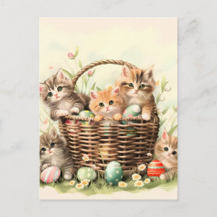 Lente Kitten Pasen Mand  Feestdagenkaart