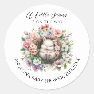 Lente kleurrijke bloemenkonijn Baby Meisje Douche Ronde Sticker