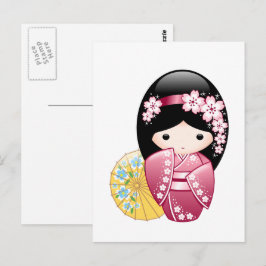 Lente Kokeshi Doll - Japans Geisha Meisje Briefkaart