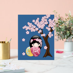 Lente Kokeshi Pop Cute Japanse Geisha Meisje Blauw Acryl Bord