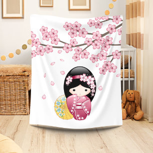 Lente Kokeshi Pop - Schattig Japans Geisha Meisje Fleece Deken