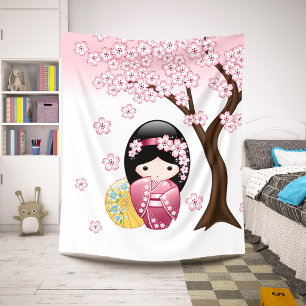 Lente Kokeshi Pop - Schattig Japans Geisha Meisje Sherpa Deken