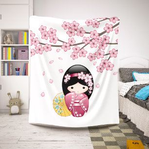 Lente Kokeshi-pop - Schattig Japans Geisha-meisje Sherpa Deken