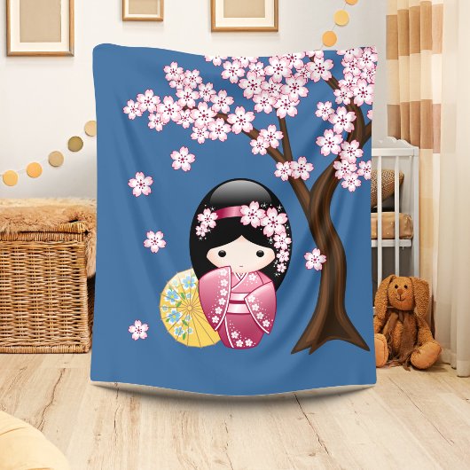 Lente Kokeshi Pop - Schattige Japanse Geisha op Bl Fleece Deken