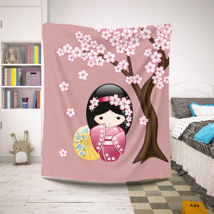 Lente Kokeshi-pop - Schattige Japanse Geisha op Ro Sherpa Deken