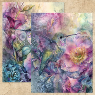 LENTE KOLIBRIE BLOEMEN TUIIN SCHRAPBOOK PAPIER