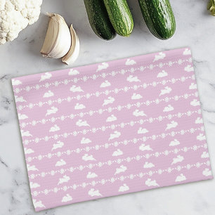 Lente Konijn Madeliefjes Cute Patroon Wit Roze Theedoek
