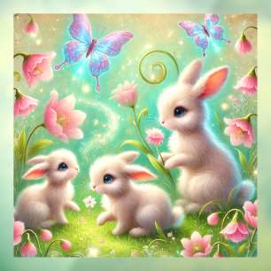 Lente Konijnentuin Fantasie Raamsticker