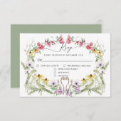 Lente krans met wilde bloemen Moderne bloem typogr RSVP Kaartje (Voorkant / Achterkant)