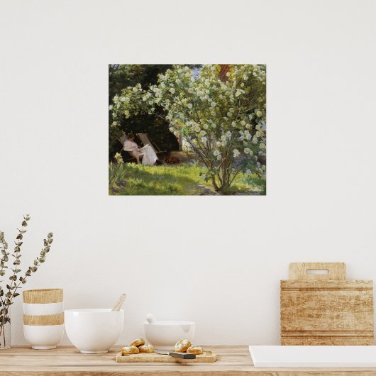 lente land tuin met witte rozen poster (Keuken)