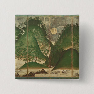 Lente landschap met zon vierkante button 5,1 cm