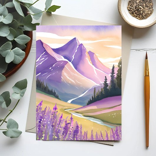 Lente Lavendel | Glacier National Park Watercolor Briefkaart