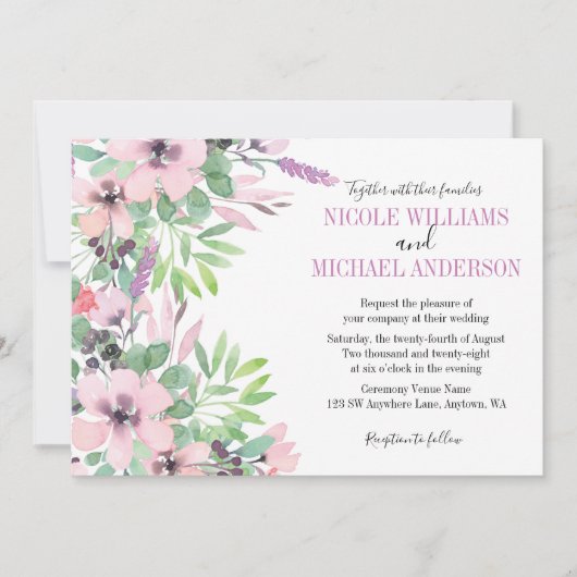 Lente Lila waterverf pioen Foliage BRUILOFT Kaart (Voorkant)