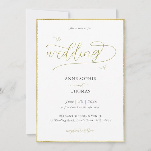 Lente Lily van de Valley Gold Calligraphy Wedding Kaart (Voorkant)
